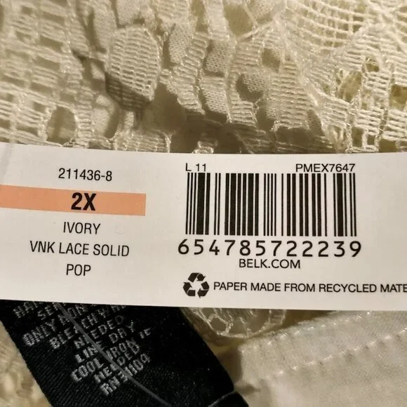 New Directions Lace Overlay Women's Blouse Size 2 XL Cream New with Tags - Picture 9 of 9